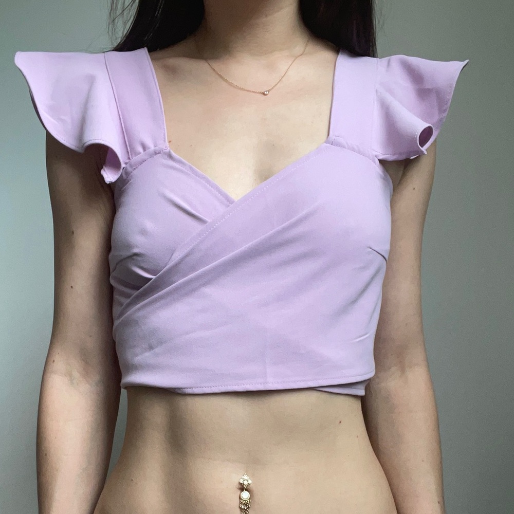 White Fox XS Purple Wrap Crop Top